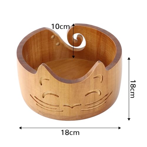 Image of Sunicon Cat Crochet Bowl, Wooden Yarn Bowls for Crocheting, Knitting Bowl, Yarn Storage Bowls, Crochet Yarn Holder for DIY Knitting and Crochet Christmas, Thanksgiving,New Year's Gifts(18x18x10cm)