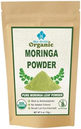 Organic Moringa Powder – Raw Sun Dried Oleifera Leaf Powder – for Healthy Herbal Tea, Smoothies, Sauces, and Dips – 4 OZ