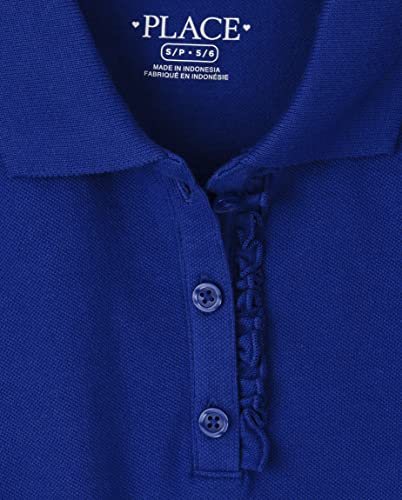 The Children's Place girls Uniform Ruffle Pique Polo Shirt, Renew Blue, L 10 12 US2