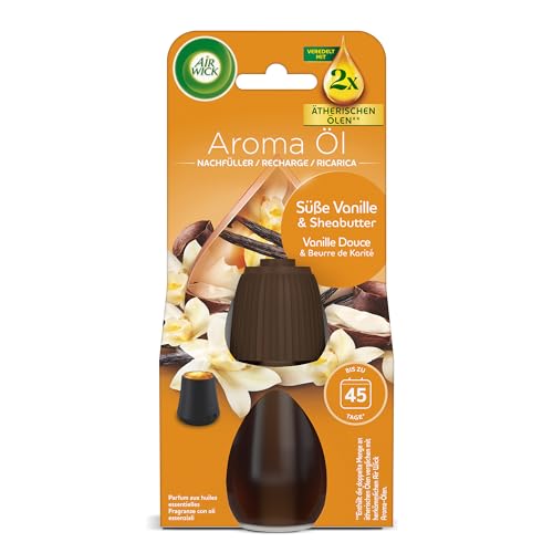 Air Wick Aroma-Öl Flakon Nachfüller – Duft: Süße Vanille und Sheabutter – Süßlicher Wohnungsduft mit ätherischen Ölen – 6 x 20ml Duftöl Set