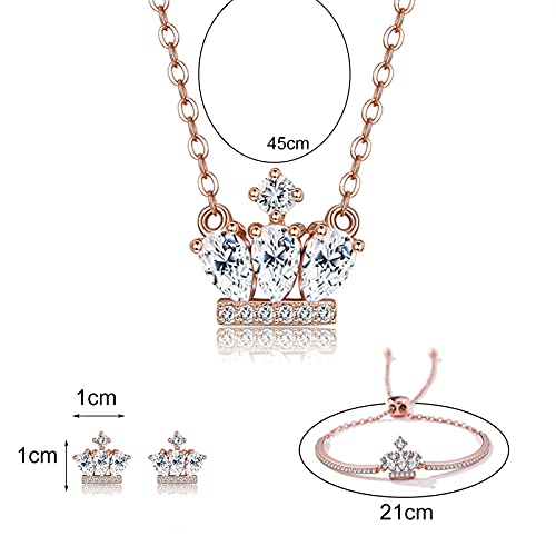 Joyas de corona con circonitas pendientes de botón y pulsera para mujer 5