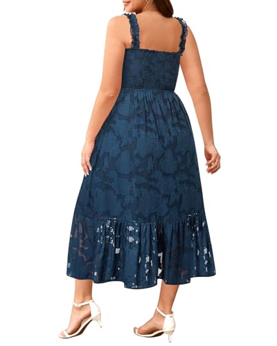 Image of Plus Size Summer Dress - Sun Boho Beach Casual Floral Spaghetti Strap Sleeveless Long Maxi Dresses