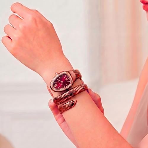 Image of Serpentine Snake Watch for Woman with Spiral Bracelet, Dial Watch for Woman with Quartz, Stylish Analog Waterproof Serpenti Watches Women