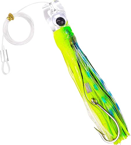 OROOTL - Leurres de Pêche à la Traîne pour Le Gros Gibier Leurres de Pêche en Eau Salée pour Mahi Marlin Thon Dauphin Wahoo Requin Peche en HauteMer Leurres M ontés avec Leader Hook Jupes de Calmar