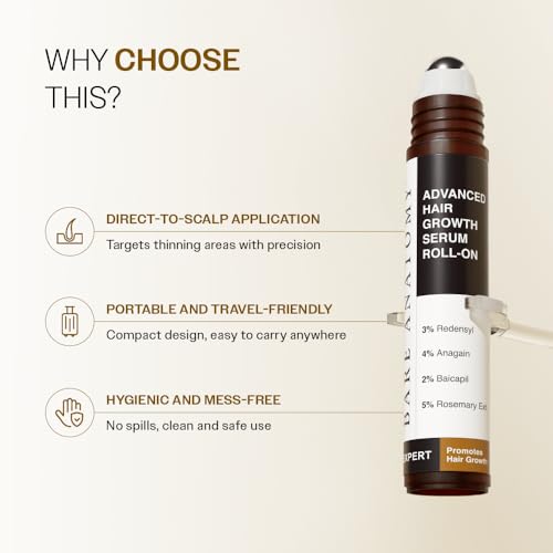 Image of Bare Anatomy Advanced Hair Growth Serum Roll-On| 3% Redensyl + 4% Anagain + 2% Baicapil + 5% Rosemary, Rice Water, Biotin & Saw Palmetto| Reduces Hair Fall, Supports Hair Growth for Men & Women | 25ml-Pack of 2