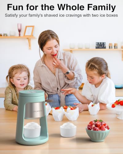 Image of CROWNFUL Shaved Ice Machine, Blue 130W Electric Ice Shaver with 2 Ice Cups