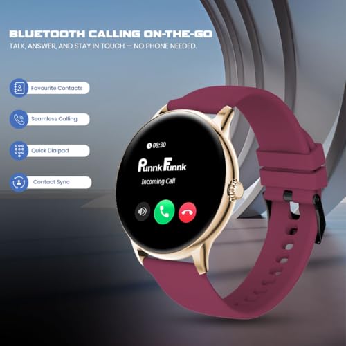 Image of PunnkFunnk Glavito Round Dial Smartwatch 1.49 inch AMOLED Display, 100+ Sports Modes, IP67, Health Tracking, Bluetooth Calling, Functional Crown Control, 100+ Watch Faces for Men & Women (Maroon)