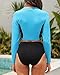 Pinup Fashion 2 Piece Rash Guard Swimsuit Blue Zipper Long Sleeve Bathing Suit UPF 50+ Swim Shirt with Bottom XL