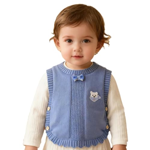 Jhaoyu Chaleco de punto para bebé y niña, sin mangas, suéter de punto, suéter de punto, chaleco de lazo para otoño e invierno, ropa de bebé, azul, 68-80