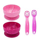 ChooMee Baby Suction Bowls & FlexiDip Learning Utensil Set, 4 CT Small, Light & Dark Pink