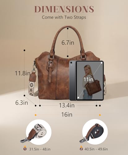 Image of VASCHY Hobo Purse for Women, Two-Strap Set, Easily Converts to Shoulder Bag, Crossbody Bag, or Tote Handbag, Travel Work Bag