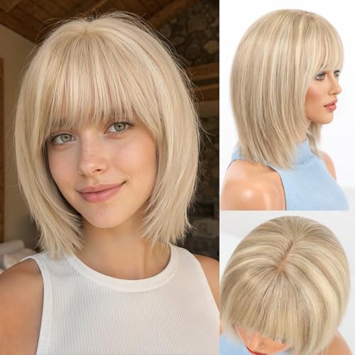 ELLORS 12 Inch Short Layered Bob Human Hair Wig with