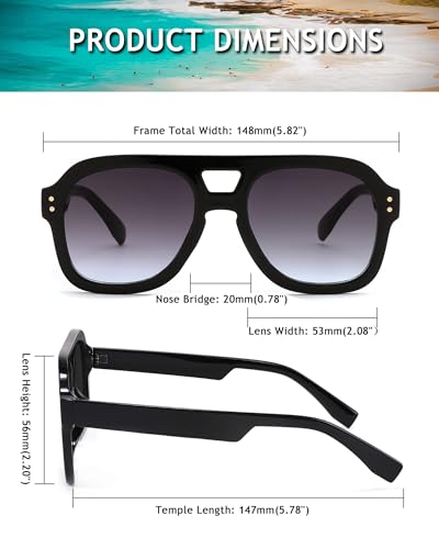 Image of FEISEDY Vintage Aviator Sunglasses Double Bridge Women Men Large Square Thick Frame Trendy Eyewear UV400 B2846