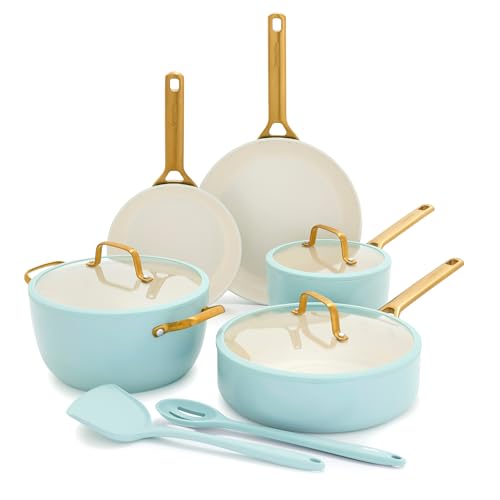 GreenPan Nonstick Reserve Pro 10 Piece Cookware Set, NSF Certified Ceramic, Hard Anodized PFAS-Free Pots & Pans Set with Lids, Stainless Steel Handles, Oven & Dishwasher Safe, Seaside Blue