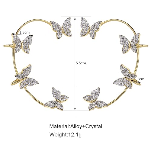 Shining Diva Fashion Latest Stylish 2 Pcs Zircon Butterfly No Piercing Ear Cuff Earrings Rhinestone Ear Wrap Around Fairy Earrings for Women Teen Girls