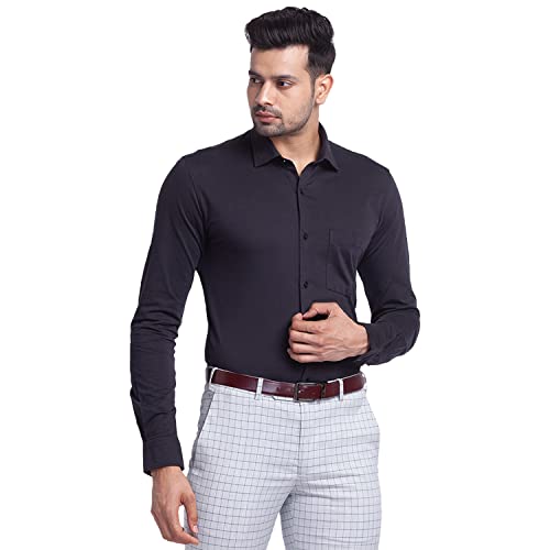 Image of Park Avenue Men's Cotton Blend Solid Pattern Slim Fit Narrow Collar Full Sleeve Formal Shirt