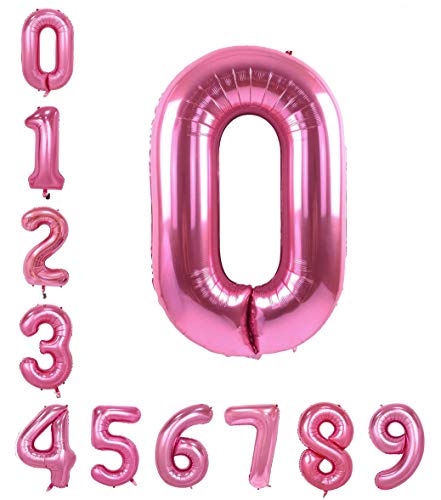 Image of AMFIN 15 Inch 0 Number Foil Balloons for Birthday Girl Party Decorations, Anniversary Decoration Items - Pink