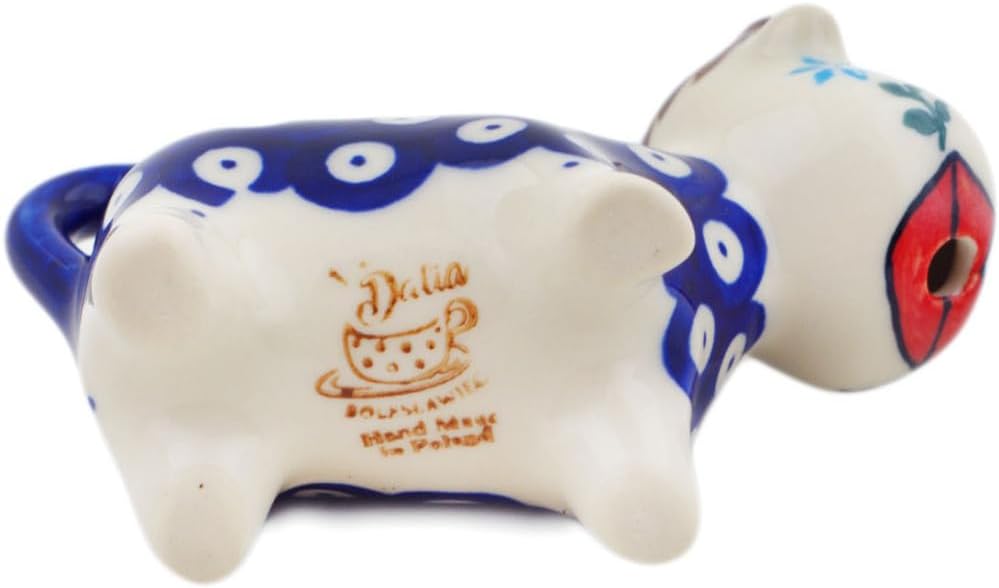 Polmedia Polish Pottery Cow Shaped Creamer - Lovely Blue Eyes Pattern Handmade in Boleslawiec Poland by Ceramika Dalia + Certificate of Authenticity