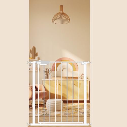 Seogva ベビーゲート バリアフリー ゲート 高さ78cm 三重ロック 赤ちゃんゲート ブラック ホワイト ブラウン 突っ張り式 開閉式 階段上ゲート ピーナッツロック (設置幅79cm-89cm、ホワイト)