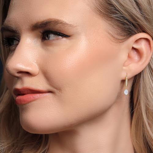 Gem Stone King 6X4MM Oval Cut Gemstone Birhtstone and Lab Grown Diamond Leverback Dangle Earrings for Women in 10K Yellow Gold | Fine Jewelry Gifts for Her Mom Women Wife4