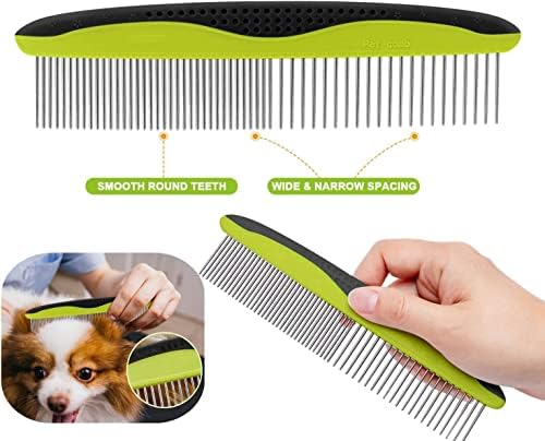 Pecute Grooming Dematting Comb Tool Kit - Double Sided Blade Rake Comb Grooming Comb - Removes Loose Undercoat, Knots, Mats and Tangled Hair