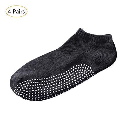 KINDOYO Mens Yoga Socks - 4 Pairs Polyester Sports Socks Ideal For Sports Fitness Dance Ballet Barre, Black, 4 pairs