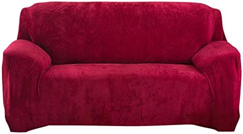 Hengweiuk Thick Sofa Covers, Premium Pure Color Sofa Protector 1/2/3/4 Seater Velvet Sofa Slipcover Stretch Easy Fit Stylish Furniture Cover Pet Dog Protector (Wine Red, 2 Seater/Loveseat)