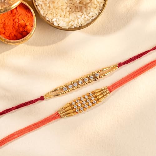 Image of Peora Om Shree Ram Swastik Rakhi for Brother Bhaiya | Crystal & Beads Studded | Red Thread | Raksha Bandhan Hamper with Roli Chawal Greeting Card