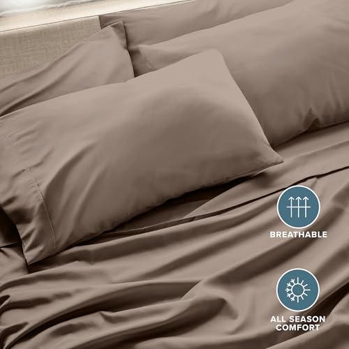 Image of Bare Home Microfiber Bulk Pillow Cases - Standard /Queen Size Set of 4 - Cooling Pillowcases - Double Brushed - Taupe Pillowcases 4 Pack - Easy Care (Standard - 4 Pack, Taupe)