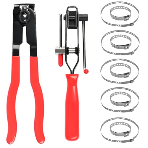Lanstixr Universal CV Boot Clamp Pliers and CV Joint Ear Clamp Banding Tool with 10pcs 304 Stainless Steel Adjustable Axle CV Joint Boot Crimp Clamp