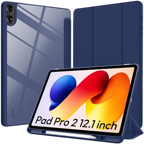 Image of Robustrion Cover for Redmi Pad 2 Pro 12.1 inch Cover Case with [Pencil Holder], Hybrid Cover Case for Redmi Pad 2 Pro Tablet Cover with Transparent Back [Auto Sleep Wake Support] - Navy