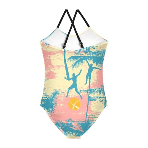 ZZKKO Beach Volleyball Abstract Girls Swimsuit One Piece Bathing Suit for Baby Girls' Swimwear 3-10T2