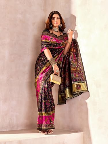 Image of Pandadi Saree Pashmina Silk Kashmiri Weaving Pallu Saree With Unstitched Blouse Piece