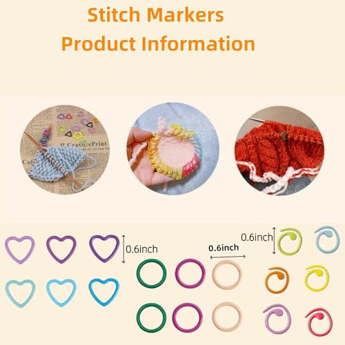 Image of Hilsayum 80Pcs Stitch Markers for Crocheting and Knitting,4 Shapes Colorful Crochet Stitch Markers with Box