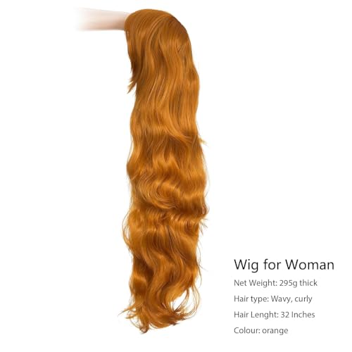 Image of Rose bud Hair Cosplay Wig with Bangs Orange 32 Inches Long Wavy Wigs for Women Lady Halloween Anime Party
