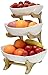 Honent Portafrutta Cesto di Frutta, Ciotola di Frutta in Ceramica A 3 Livelli con Supporto in bambù, Set di Vassoi da Portata in Ceramica A Livelli per Frutta, Antipasto di Dessert,Bianca