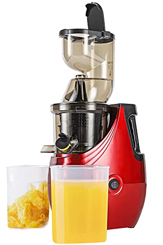 Moongiantgo - Exprimidor de masticación lenta, sin BPA, máquina extractora de jugo de prensa en frío con entrada de frutas grande/motor silencioso/eje de masticación fácil de limpiar para frutas y