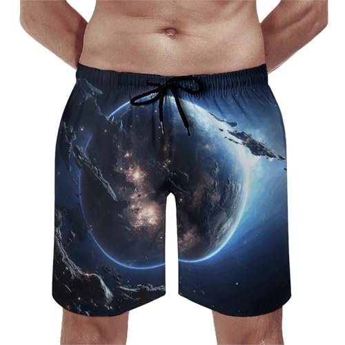 Men's Swim Trunks Quick Dry Board Shorts with Pockets Beach Shorts Earth and Moon Bathing Suits for Men
