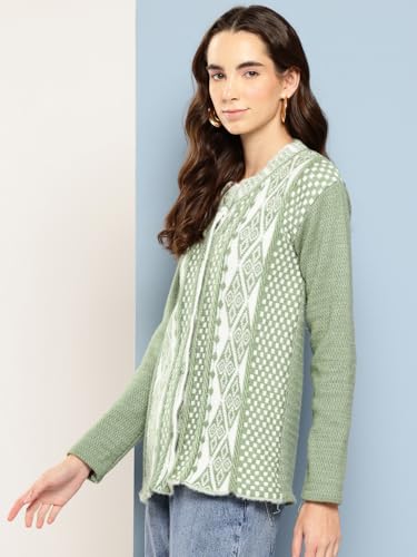 Image of Aarika Womens Winter Wear Maroon Colour Geometric Woolen Cardigan