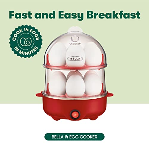 Image of BELLA Double Tier Egg Cooker, Rapid Boiler & Poacher, Meal Prep Essential, Family Sized Meals: Make Up To 14 Large Boiled Eggs, Dishwasher Safe Parts, Poaching Tray Included, Red