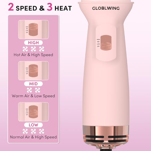 Image of Automatic Dual Voltage Travel Hair Dryer Brush Compact Mini Hot Air Brush with European Plug One Step Blow Dryer and Styler for Women, Oval Barrel 3 Heat & 2 Speed Settings
