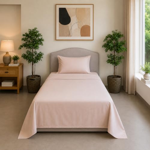 Image of Linen Home Cotton Percale Flat Bedsheet Set Single Size Light Taupe