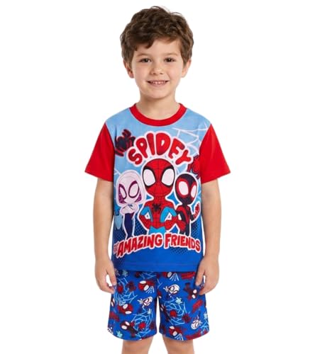 Marvel Spidey & His Amazing Friends Boys Pyjamas | Spider-Man Short PJs Set | 100% Cotton Summer Nightwear | Kids Superhero Sleepwear (4-5) Blue