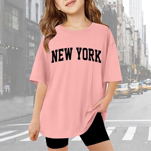New York Tshirts for Girls Baggy Letter Graphic Casual Crewneck Short Sleeve Shirt Oversized Trendy Tee Tops2