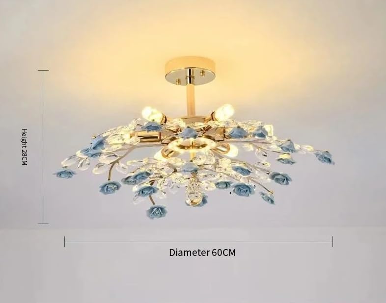 Genérico Lámparas de araña, Lámpara de techo LED cristal y flor cerámica lujo moderna, lámpara nórdica for sala estar comedor(Blue 60cm,Changeable)