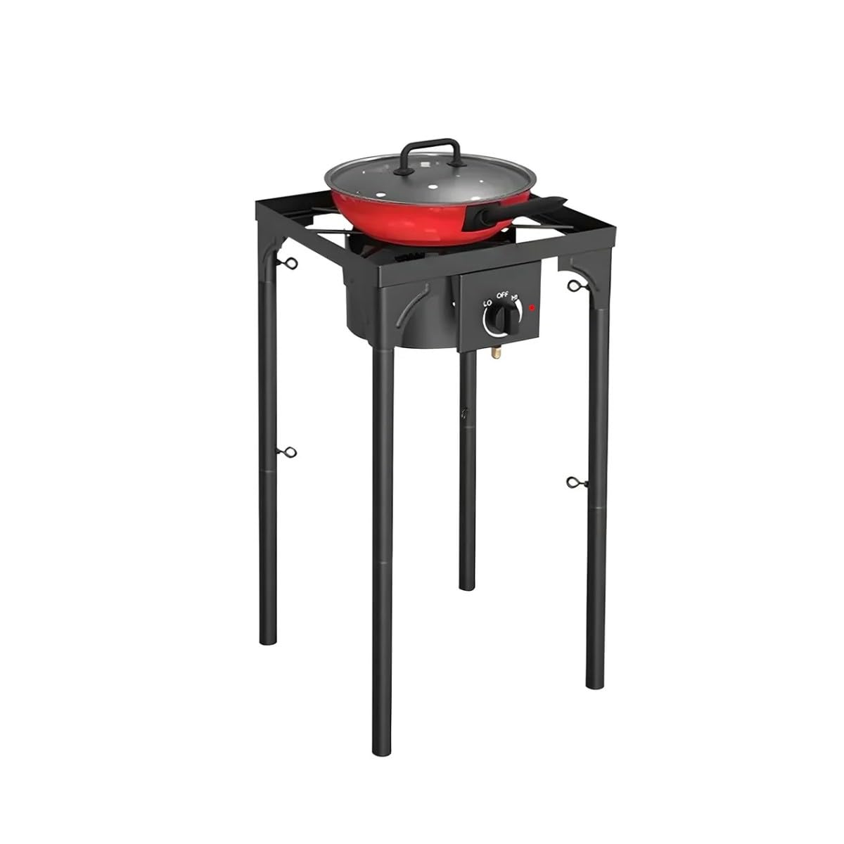 INTEC - Fornello a gas 1 fuoco 4500 W 4 piedi modulabili 3 altezze bruciatore in ghisa - Cucina esterna 40 x 40 x 78 cm Accensione Piezo