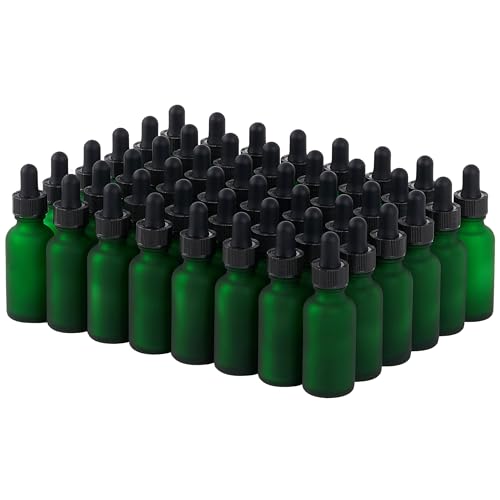 SprayDroplet 48 Pcs, 1oz Glass Dropper Bottle, Leakproof Tincture Bottles with Dropper, Green Reusable Eye Dropper Bottle, Preety Frosted Texture, for All Kinds of Liquids (Green-Frosted, 1oz-48pcs)