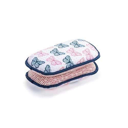 Image of Demdaco Absorbent Reversible Mesh Sponge, Dish Cleaning Supplies, 3 x 5 Inch Polyester, Butterflies - Pack of 2