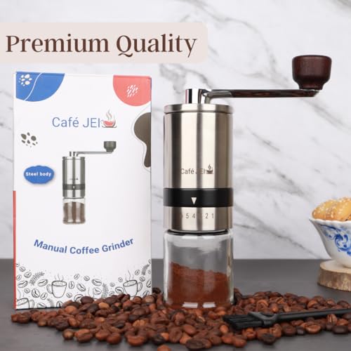 Cafe JEI Manual Coffee Grinder with Adjustable Settings - Ceramic Conical Burr Mill & Brushed Stainless Steel Body, Whole Bean Coffee Grinder for Drip Coffee, Moka Pot,French... - Image 6