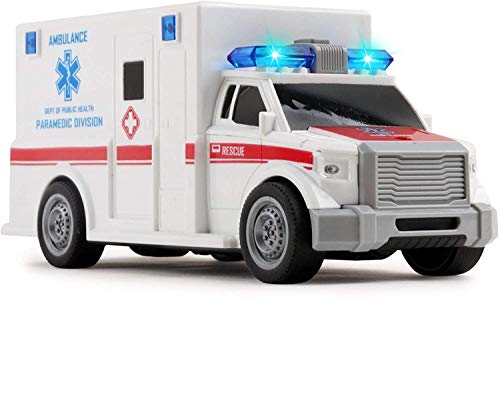 PLUSPOINT Ambulance Van Toy Friction Powered Toy car with Lights and Sounds Kids Medical Transport Emergency Vehicle Push and go Pretend Play Gift for Children Boys Girls